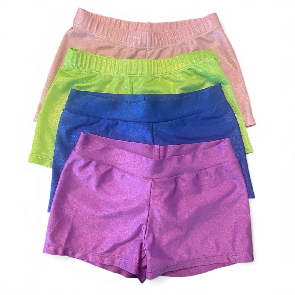 four pairs of girls vibrant shimmer shorts - size 130 (8-10 years)